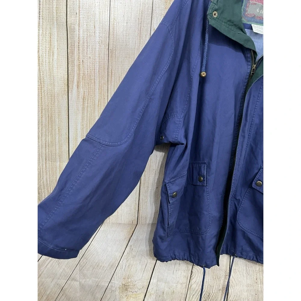 Vtg 90s Barn Coat Men L Blue Cotton Leather Accents Trim Gorpcore Grunge Retro